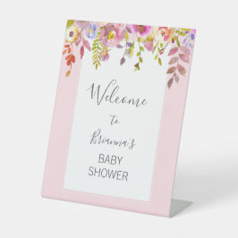 Roze Waterverf Floral Baby shower bord Reclamebord Met Voetstuk