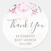 Roze Waterverf Floral Baby shower Hartelijk dank Ronde Sticker (Voorkant)