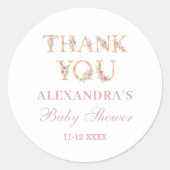 Roze Waterverf Floral Baby shower Hartelijk dank Ronde Sticker (Voorkant)