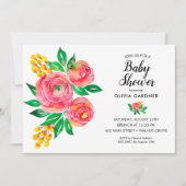 Roze Waterverf Floral Baby Shower Invitaties (Voorkant)