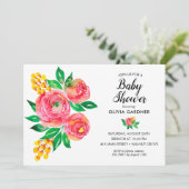 Roze Waterverf Floral Baby Shower Invitaties (Staand voorkant)