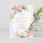  Roze Waterverf Floral Baby shower Kaart (Staand voorkant)