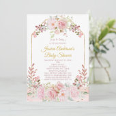  Roze Waterverf Floral Baby shower Kaart (Staand voorkant)