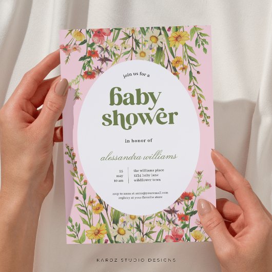 Roze Waterverf Floral Baby shower Kaart