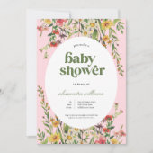 Roze Waterverf Floral Baby shower Kaart (Voorkant)