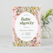Roze Waterverf Floral Baby shower Kaart (Staand voorkant)