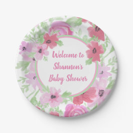  roze Waterverf Floral Baby shower Papieren Bordje