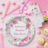 roze Waterverf Floral Baby shower Papieren Bordje (Feest)