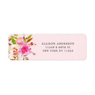 Roze Waterverf Floral baby shower return address Etiket