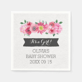 Roze  Waterverf Floral Baby shower Servetten