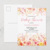 Roze Waterverf Floral Baby shower Uitnodiging Briefkaart (Voorkant / Achterkant)