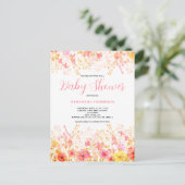 Roze Waterverf Floral Baby shower Uitnodiging Briefkaart (Staand voorkant)
