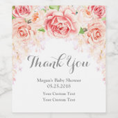 Roze Waterverf Floral Baby shower Wijnlabel Wijn Etiket (Enkel label)
