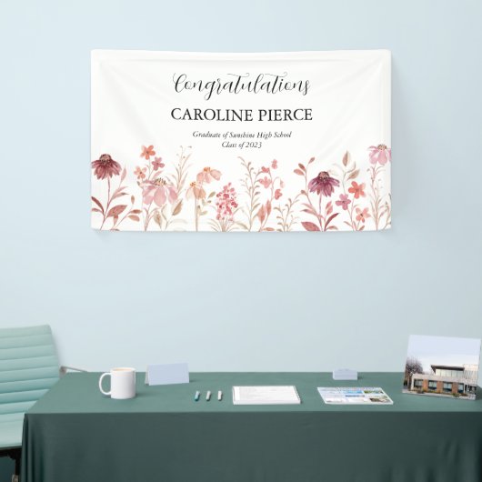 Roze Waterverf Floral Banner (Beurs)