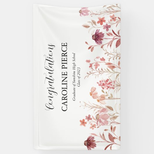 Roze Waterverf Floral Banner (Verticaal)