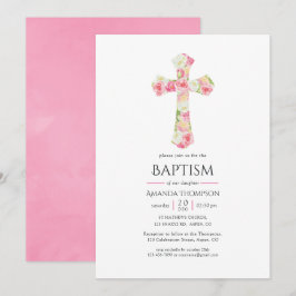 Roze Waterverf Floral Baptism of Christening Kaart