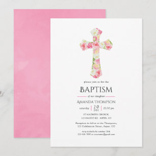 Roze Waterverf Floral Baptism of Christening Kaart