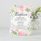 Roze Waterverf Floral Baptisme Kaart (Staand voorkant)