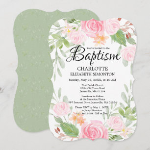 Roze Waterverf Floral Baptisme Kaart