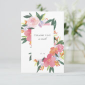 Roze Waterverf Floral Bedankkaart (Staand voorkant)