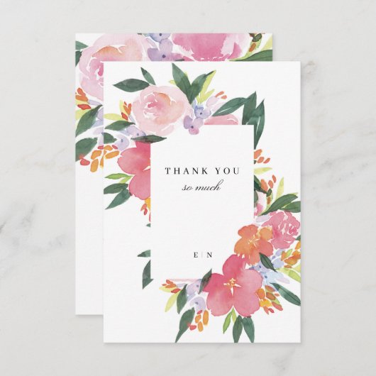 Roze Waterverf Floral Bedankkaart (Voorkant / Achterkant)
