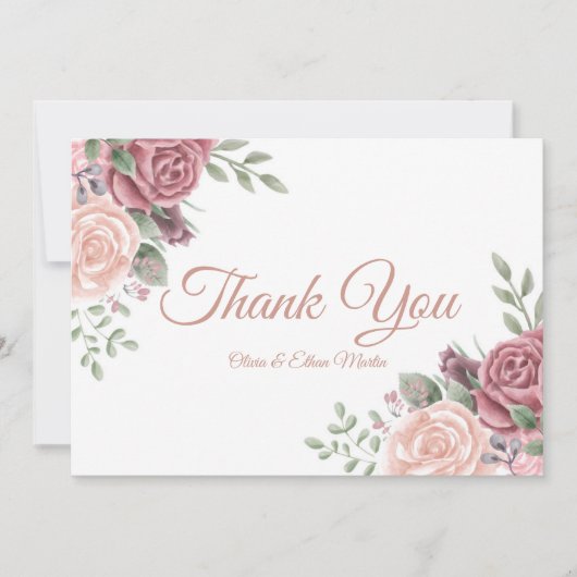 Roze Waterverf Floral Bedankkaart (Voorkant)