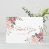 Roze Waterverf Floral Bedankkaart (Staand voorkant)