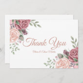 Roze Waterverf Floral Bedankkaart (Voorkant / Achterkant)