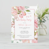 Roze Waterverf Floral Birthday Party Kaart (Staand voorkant)