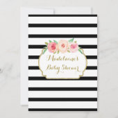 Roze Waterverf Floral Black Stripes Baby shower Kaart (Voorkant)