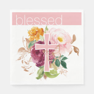 Roze Waterverf Floral Blessed Servet