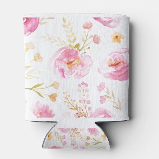 Roze Waterverf Floral Blikjeskoeler (Achterkant)