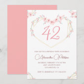 Roze Waterverf Floral Boho 42ste verjaardag Kaart (Voorkant / Achterkant)