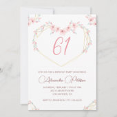 Roze Waterverf Floral Boho 61ste verjaardag Kaart (Voorkant)