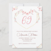 Roze Waterverf Floral Boho 69ste verjaardag Kaart (Voorkant)