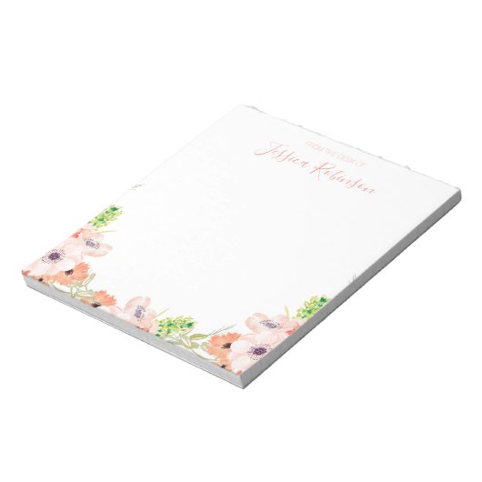 Roze Waterverf Floral Boho op persoonlijke titel Notitieblok (Linkerzijde)