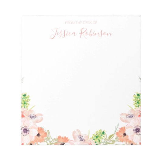 Roze Waterverf Floral Boho op persoonlijke titel Notitieblok (Voorkant)