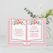 Roze Waterverf Floral Book Theme Baby shower Kaart (Staand voorkant)