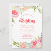 Roze Waterverf Floral Botanical Wedding Kaart (Voorkant)