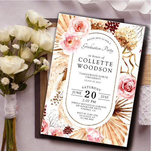 Roze Waterverf Floral Botanische GraduPartij Kaart