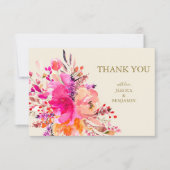 Roze Waterverf Floral Bouquet Custom Wedding Flat Bedankkaart (Voorkant)