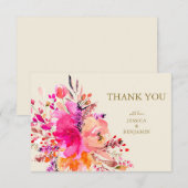 Roze Waterverf Floral Bouquet Custom Wedding Flat Bedankkaart (Voorkant / Achterkant)