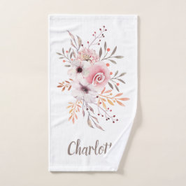 Roze Waterverf Floral Bouquet - Gepersonaliseerd Handdoek