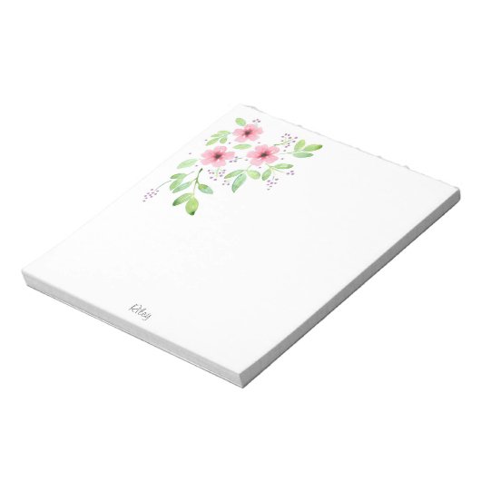 Roze Waterverf Floral Bouquet Notitieblok (Linkerzijde)