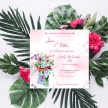 Roze Waterverf Floral Bouquet Weddenschap