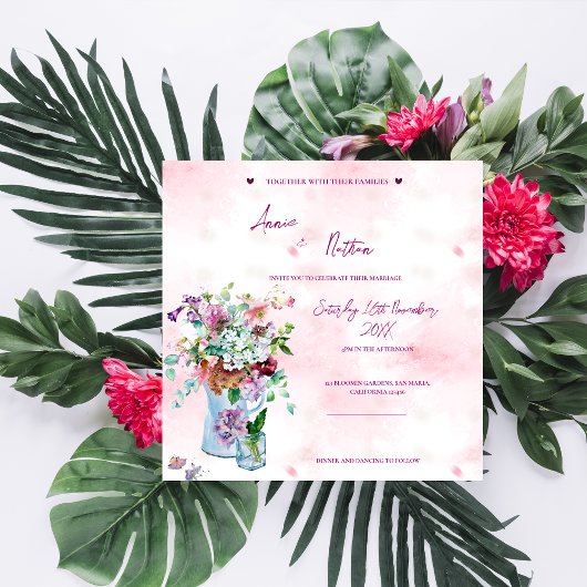 Roze Waterverf Floral Bouquet Weddenschap Kaart