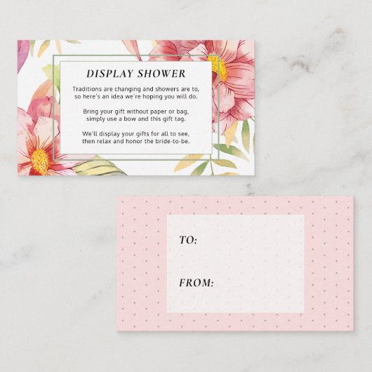 Roze Waterverf Floral | Bridal Display Shower Informatiekaartje (Voorkant / Achterkant)