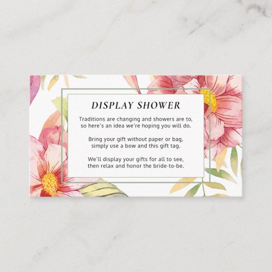 Roze Waterverf Floral | Bridal Display Shower Informatiekaartje (Voorkant)