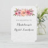 Roze Waterverf Floral Bridal Lunch Uitnodigingen (Staand voorkant)