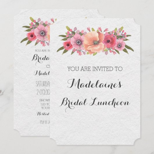 Roze Waterverf Floral Bridal Lunch Uitnodigingen (Voorkant / Achterkant)